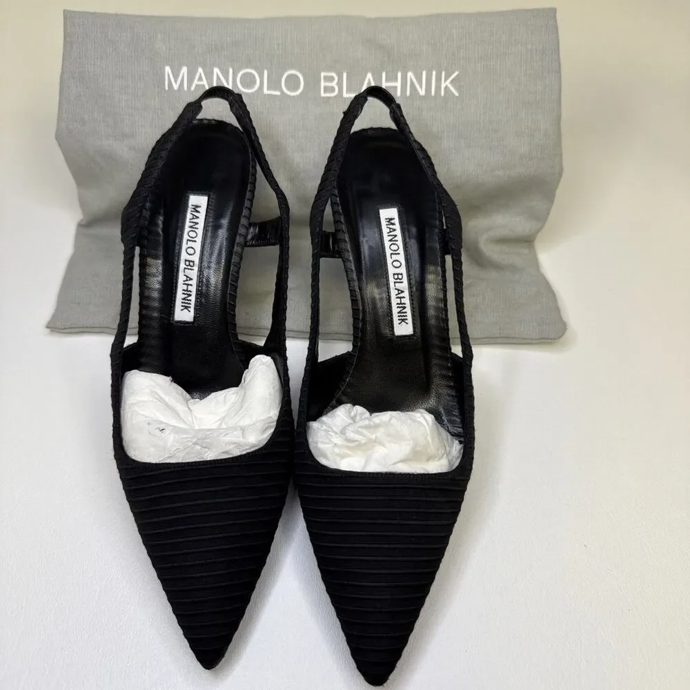 Manolo Blahnik Bretto Satin Slingback Pointy Toe Pumps EU 35.5